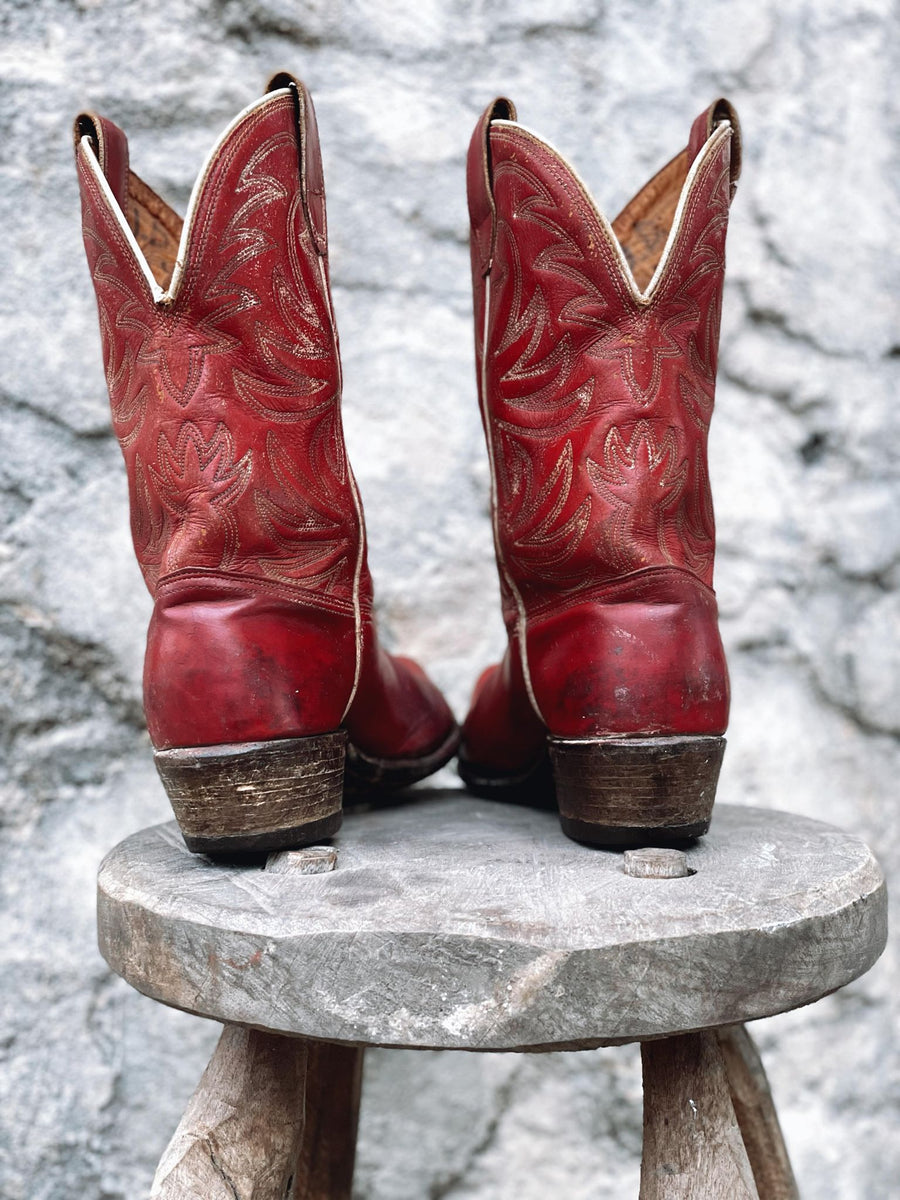Real Vintage Cowboy Boots, Red Genuine Leather Santiags, Cowgirl Boots,  Vintage 90s Red Cowboy Boots, Western Clothing, Made in Mexico 