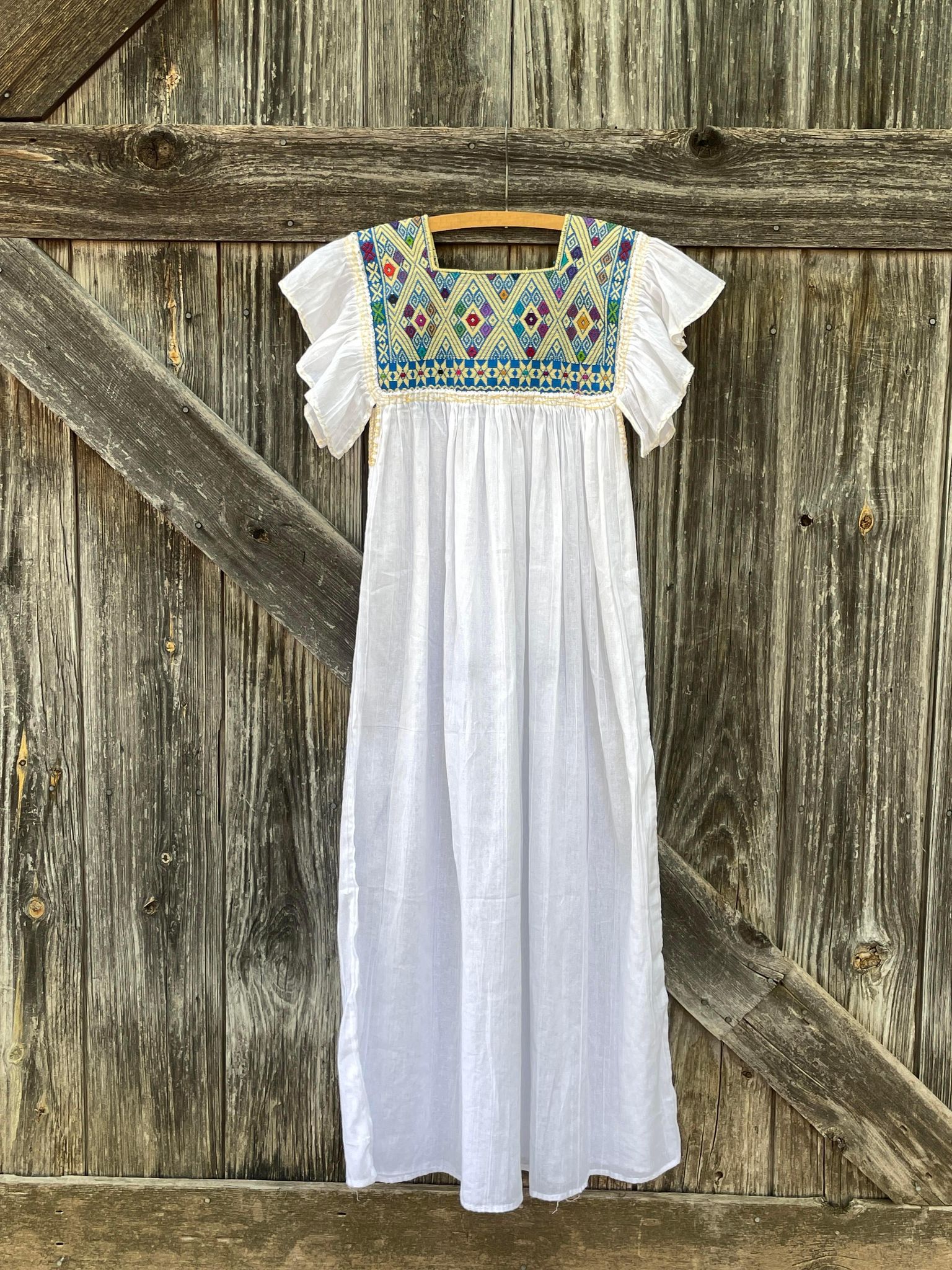 Handmade Chiapas Dress (White + Blue)