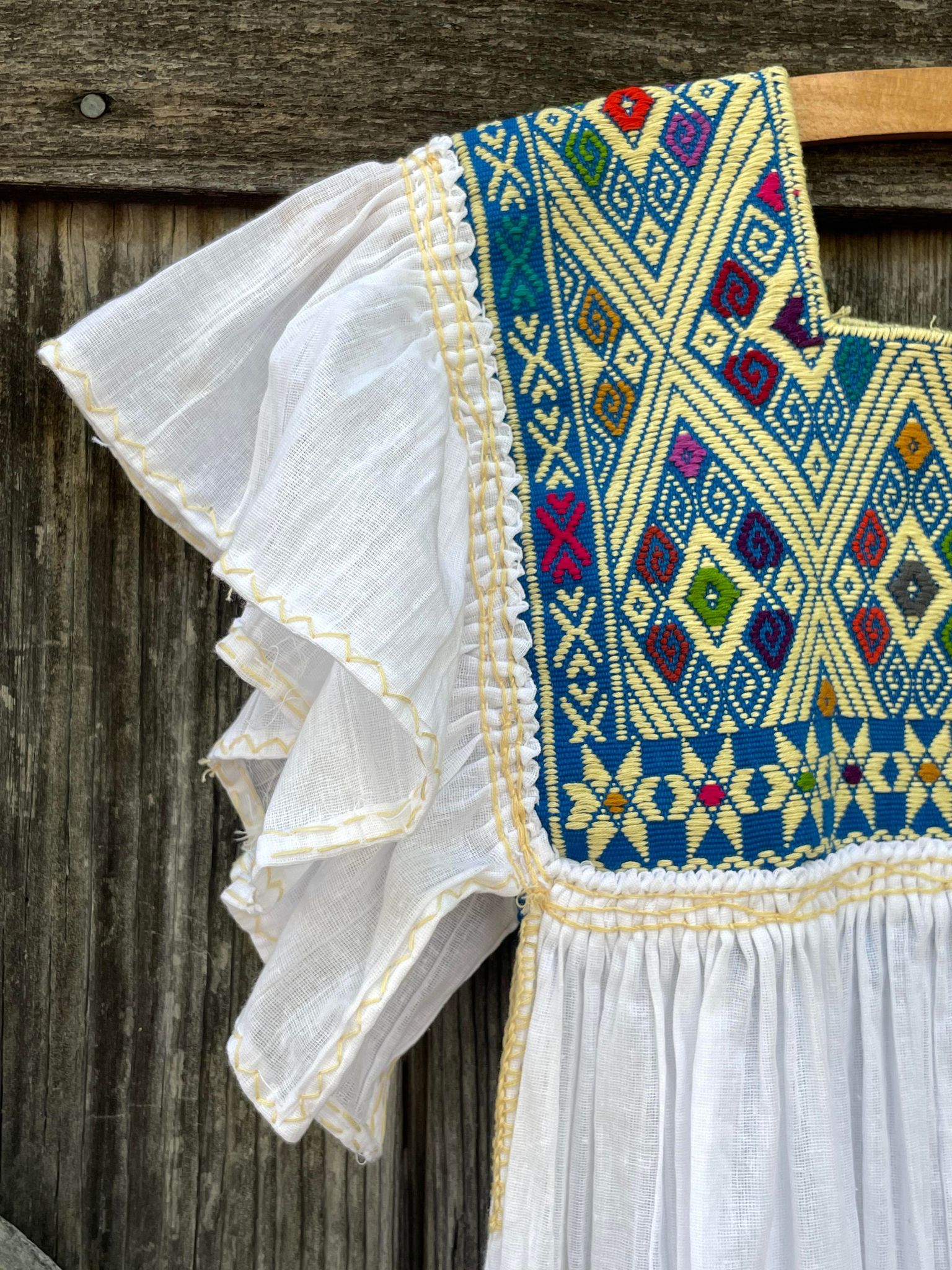 Handmade Chiapas Dress (White + Blue)
