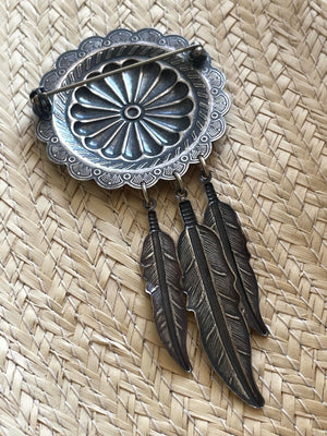 Vintage Concho Feather Hat Pin/Brooch