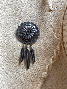 Vintage Concho Feather Hat Pin/Brooch