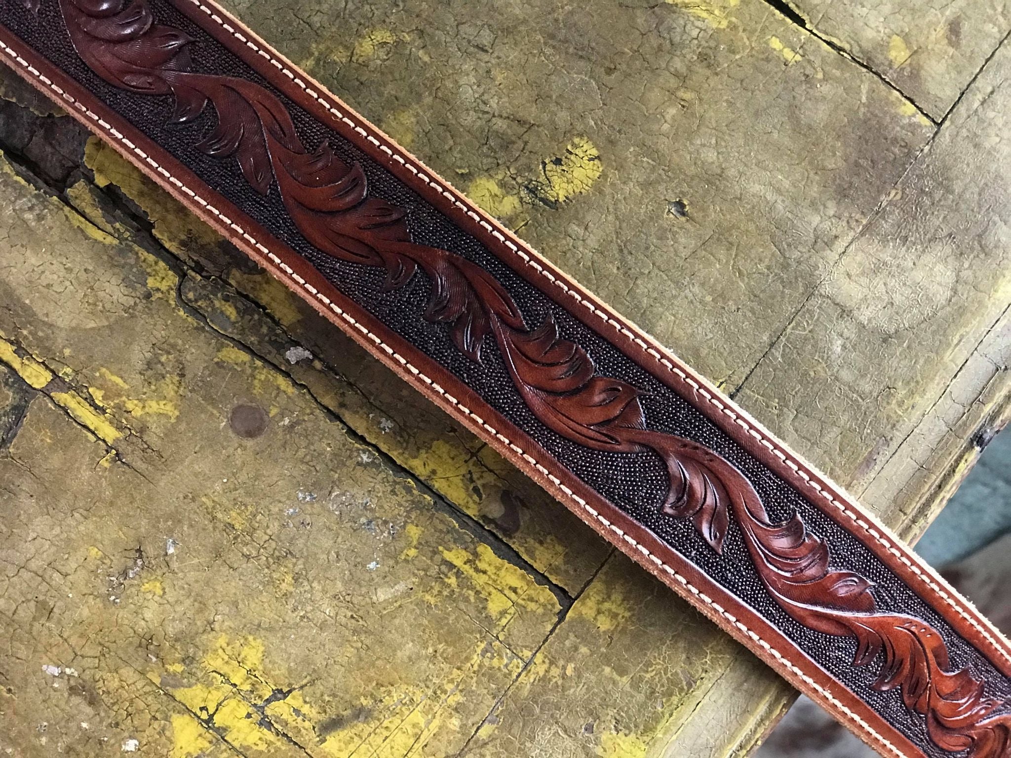 Hand Carved Belt with Solid Brass Buckle