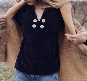 Vintage Navajo Velvet Shirt with Silver Conchos