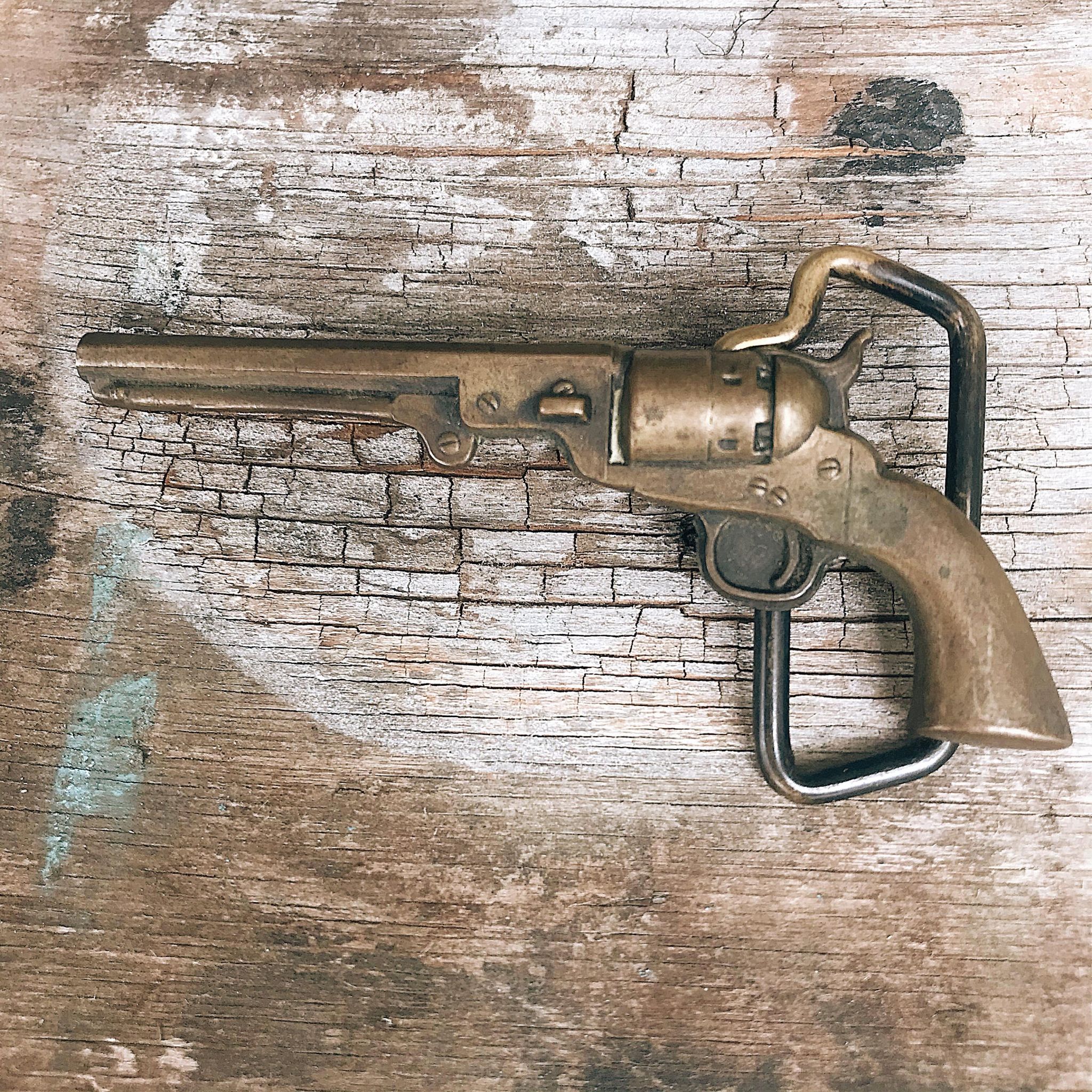 Vintage Brass Revolver Belt Buckle