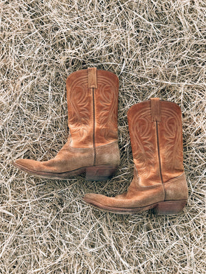 Vintage Tony Lama Rough Out Cowboy Boots