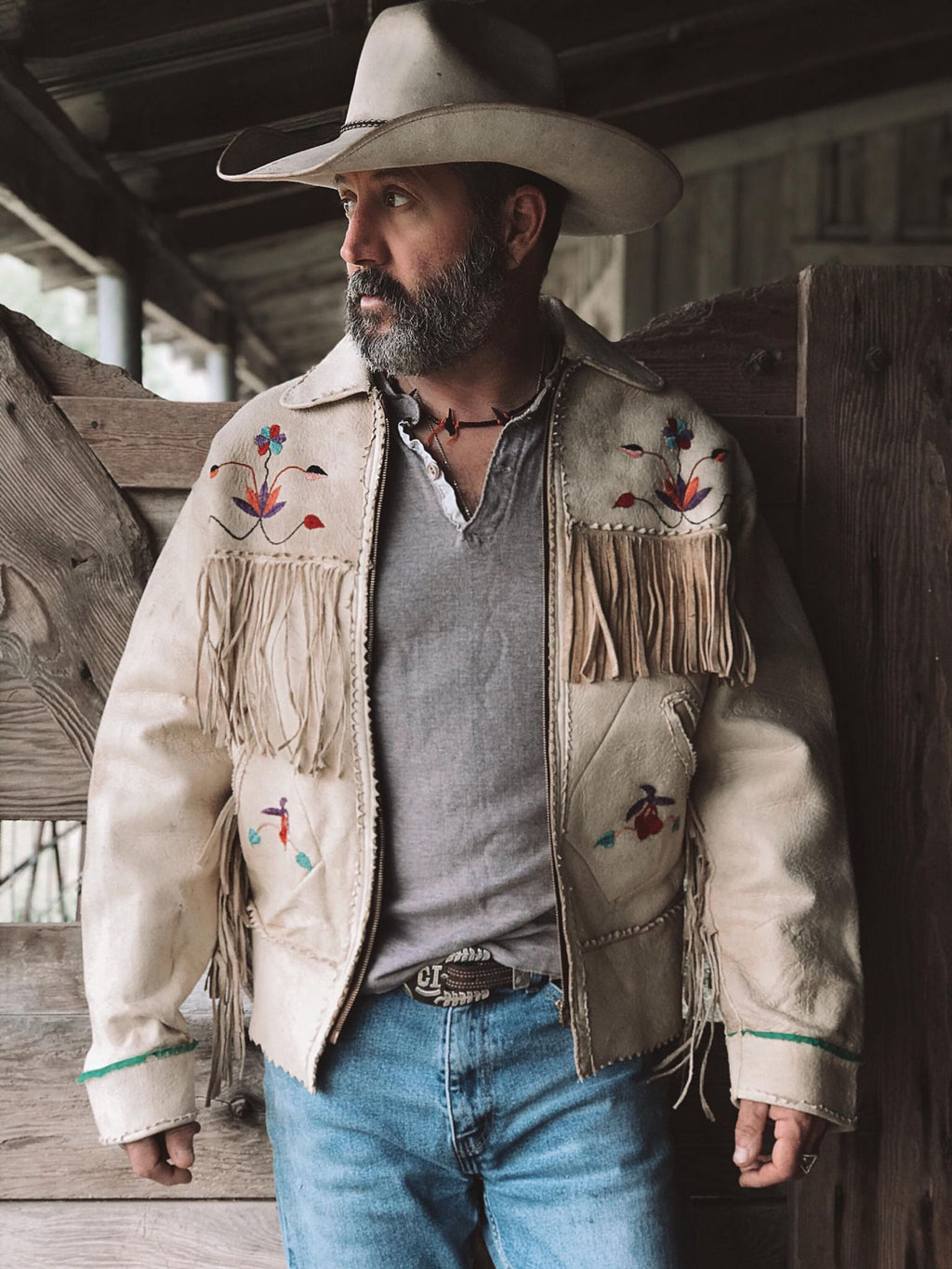 Vintage Moos Hide Embroidered Jacket