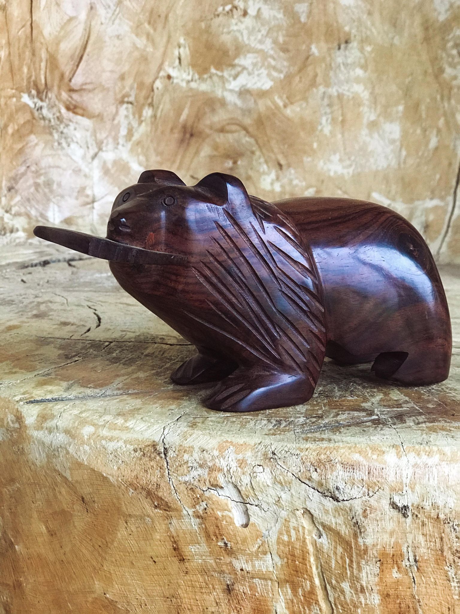 Vintage Ironwood Bear with Fish (small)