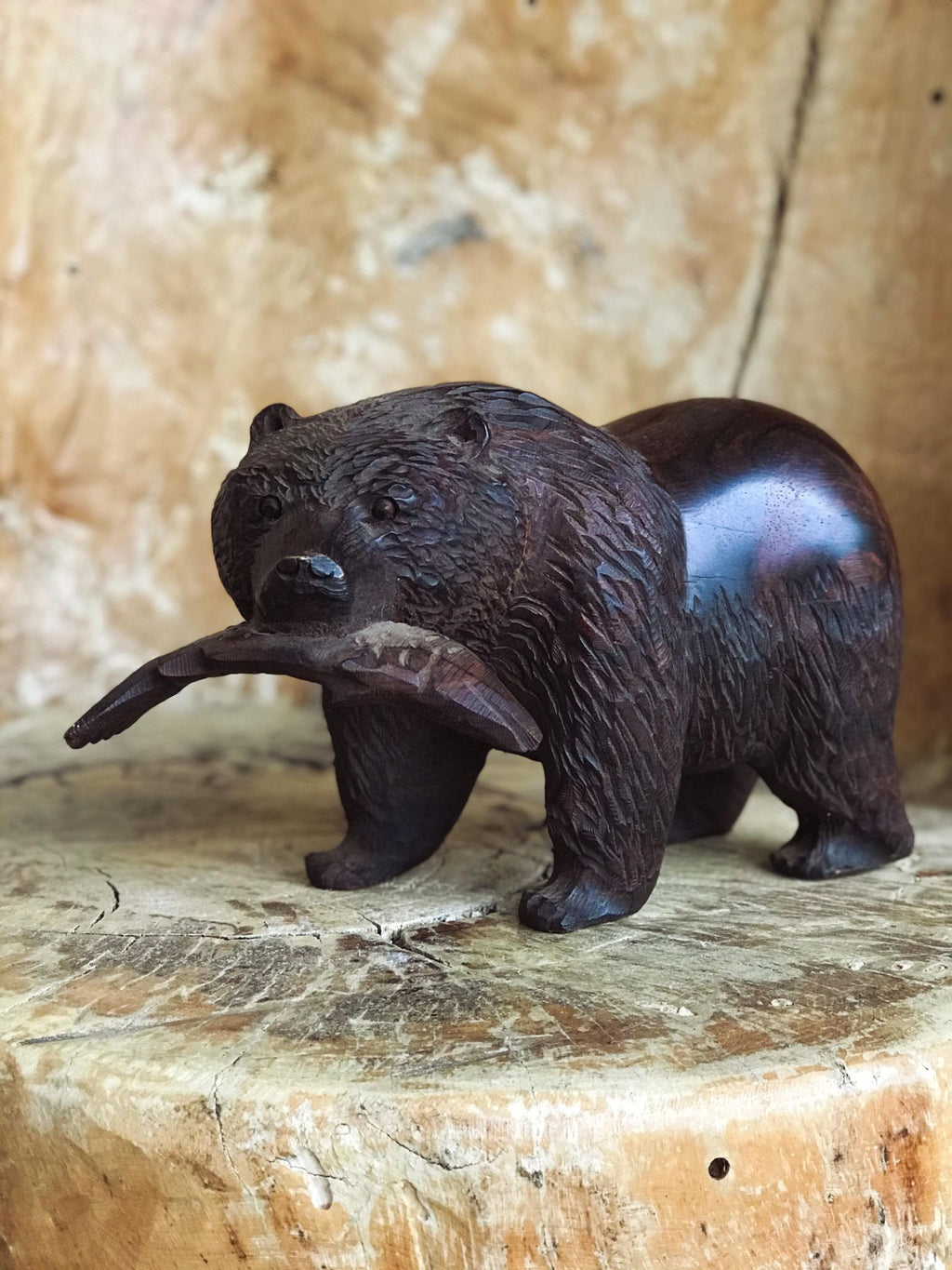Vintage Ironwood Bear with Fish (large)