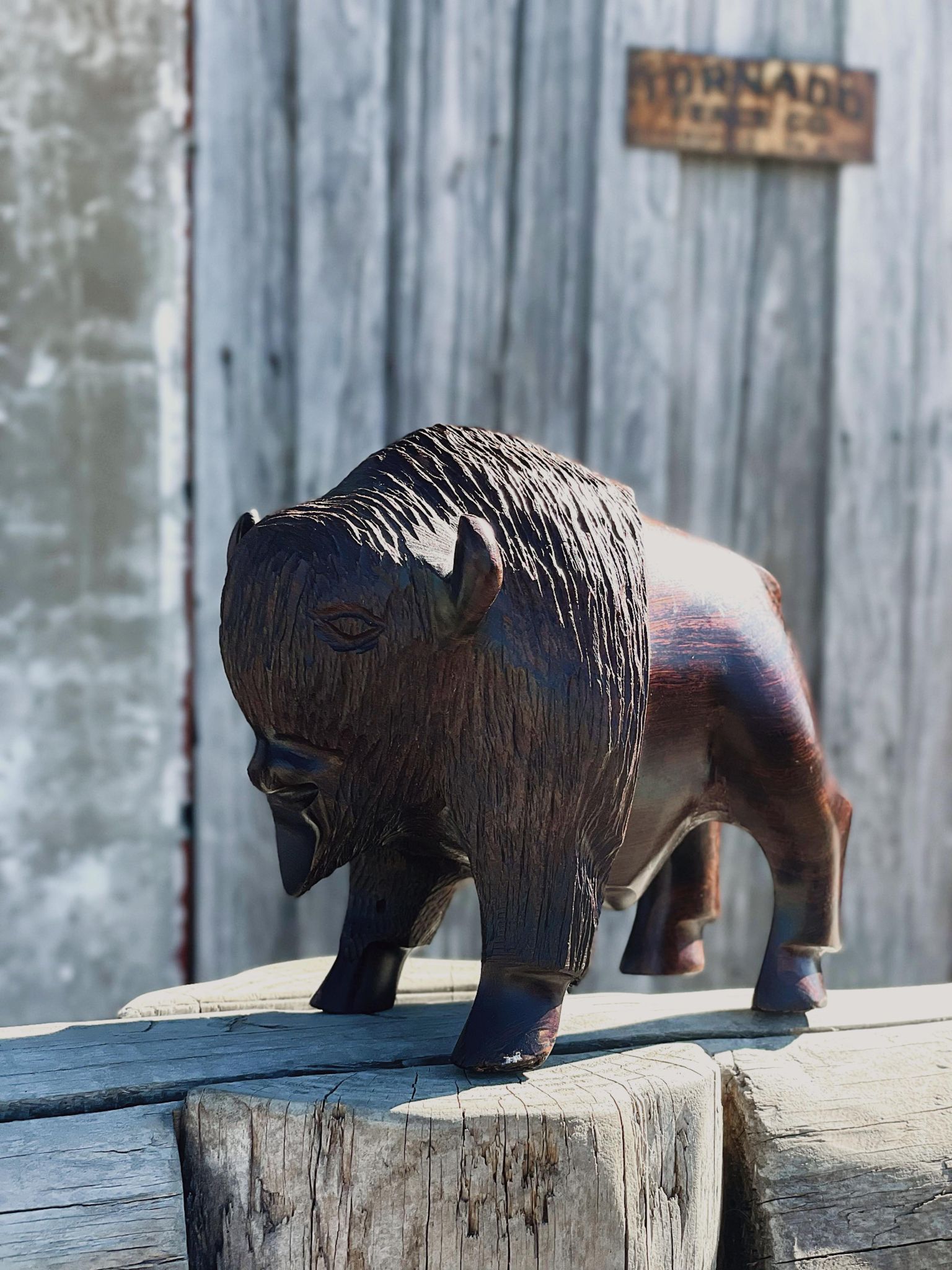 Vintage Hand Carved Ironwood Buffalo