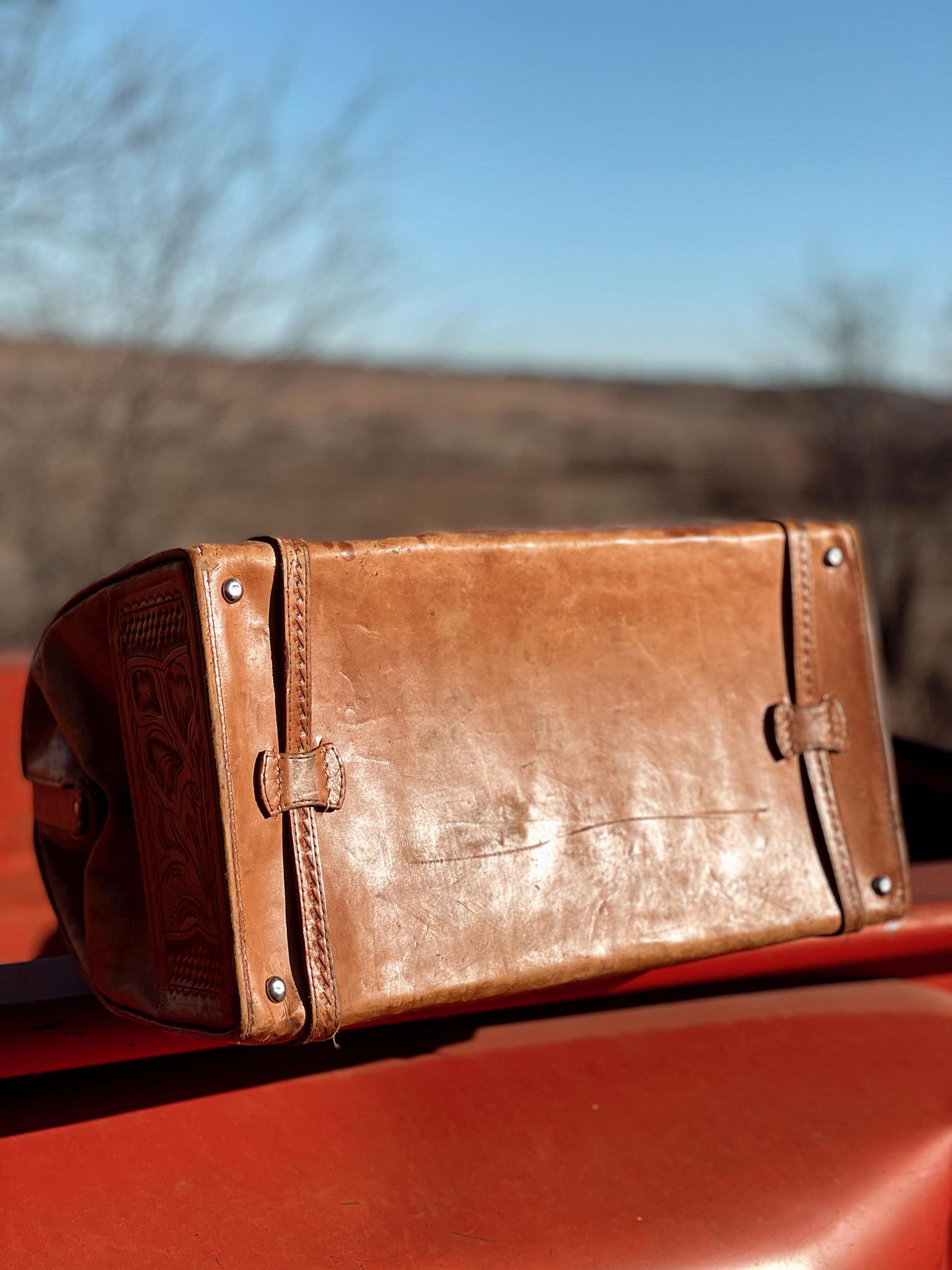 Vintage Hand Tooled Travel Bag