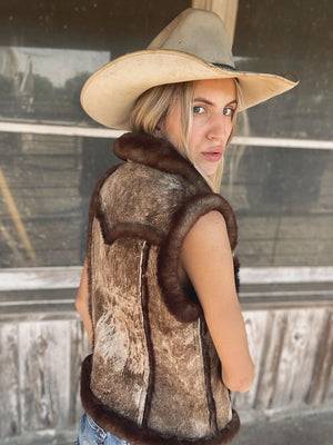 Vintage Cozy Sheepskin Vest (Brown)