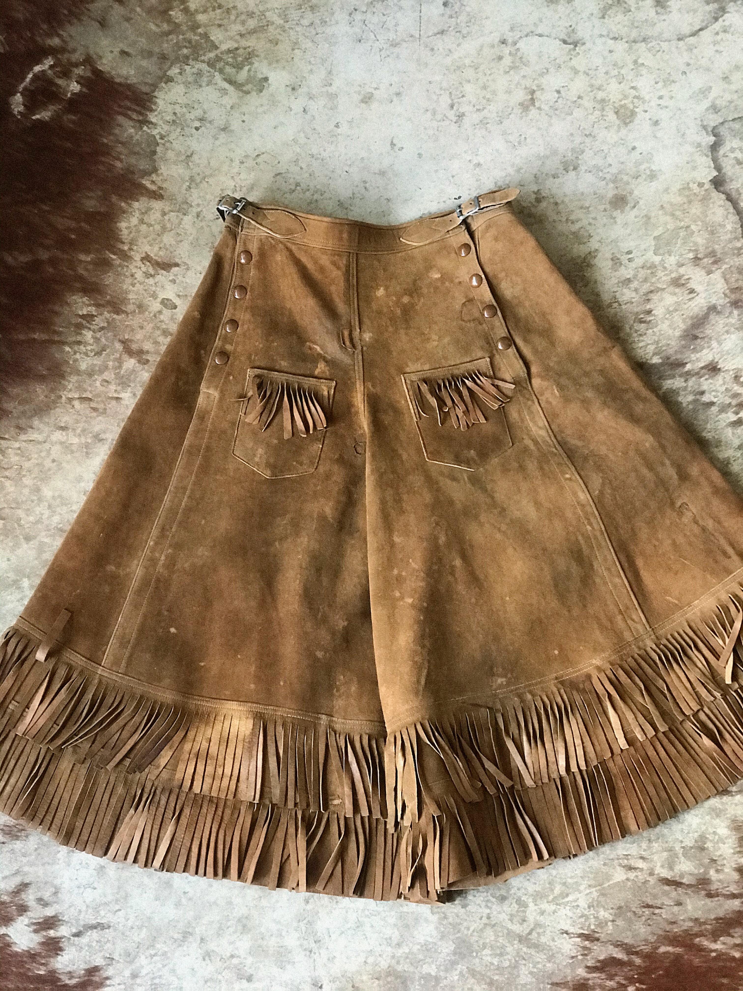 Vintage Cowgirl White and Taupe Fringe Detail Skirt  Pink Lily